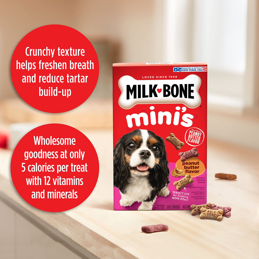 Milk-Bone Mini: sabores cacahuete con miel para variedad de gustos.