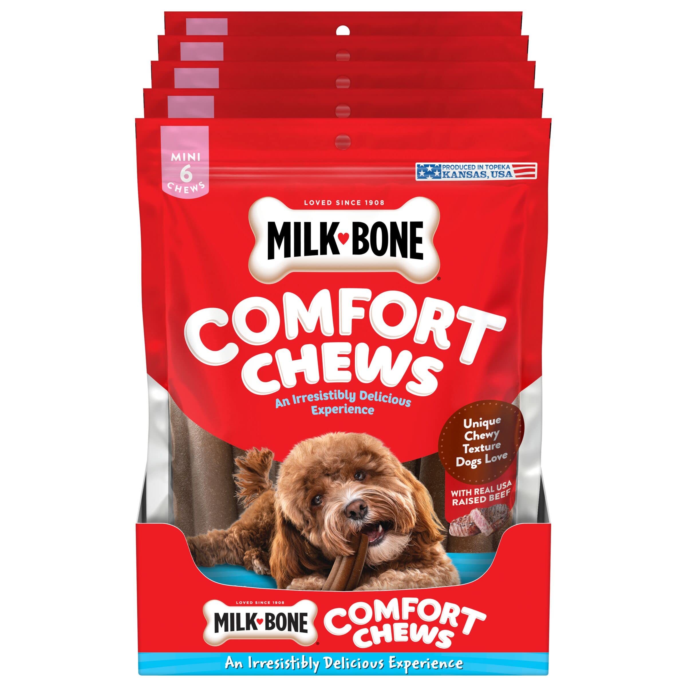 Milk-Bone Mini Comfort Chews, textura única para masticar y mayor satisfacción.