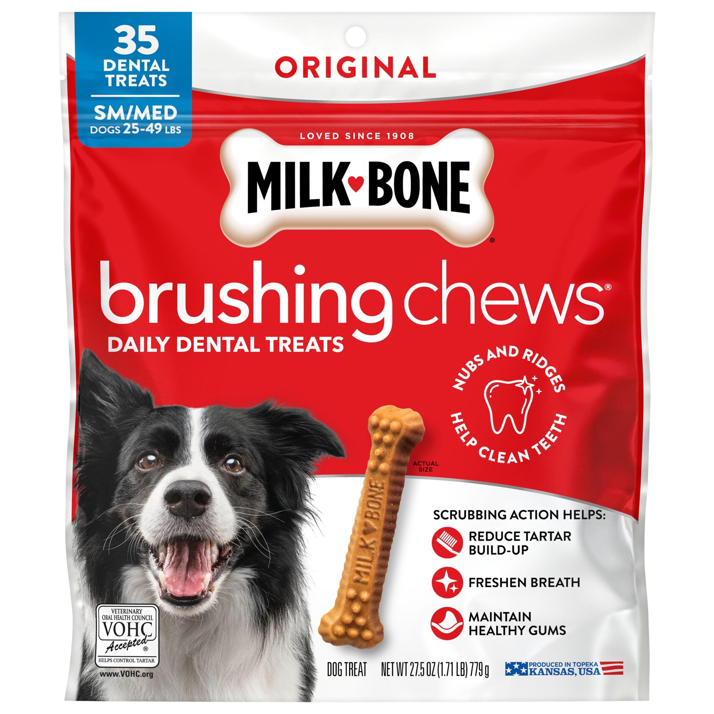 Milk-Bone Golosinas Cepillantes Original Pollo, complemento diario para higiene dental.