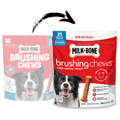 Milk-Bone Golosinas Cepillantes Original Pollo con nubs y crestas para limpiar dientes.