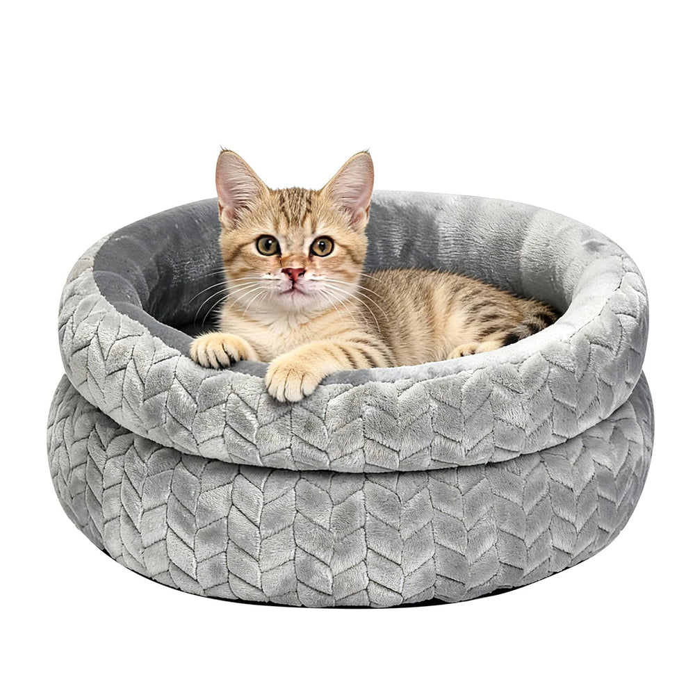 Cama donut MINGT gris, textura plush ultra suave para sueño cómodo
