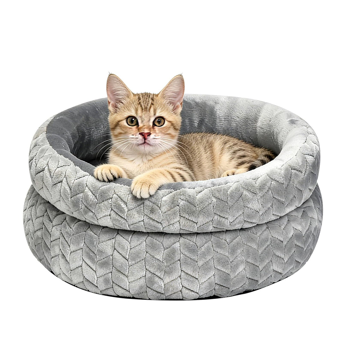 Cama donut MINGT gris, textura plush ultra suave para sueño cómodo
