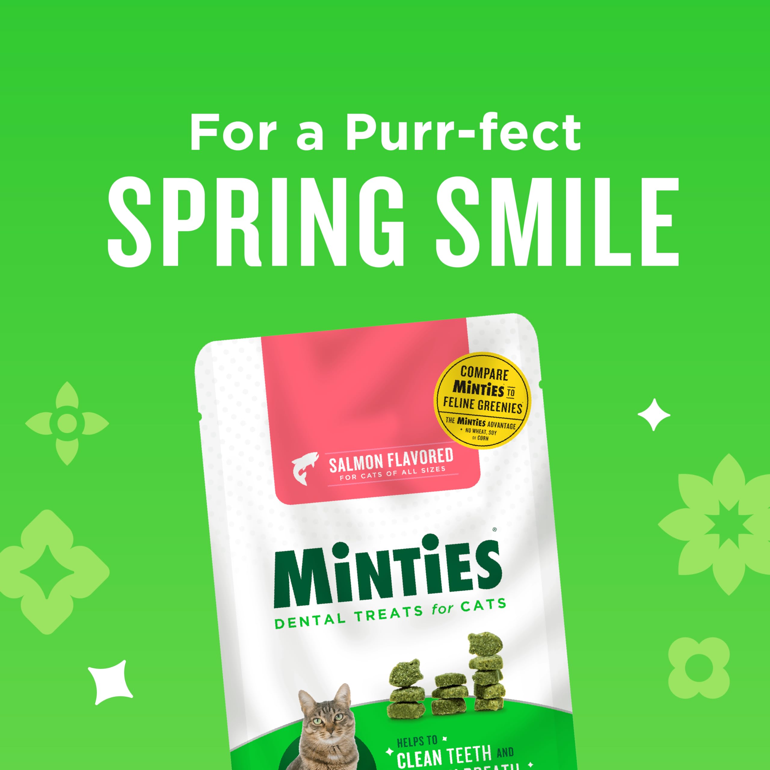 Minties Premios Dentales para Gatos, fórmula sin trigo, maíz ni soja