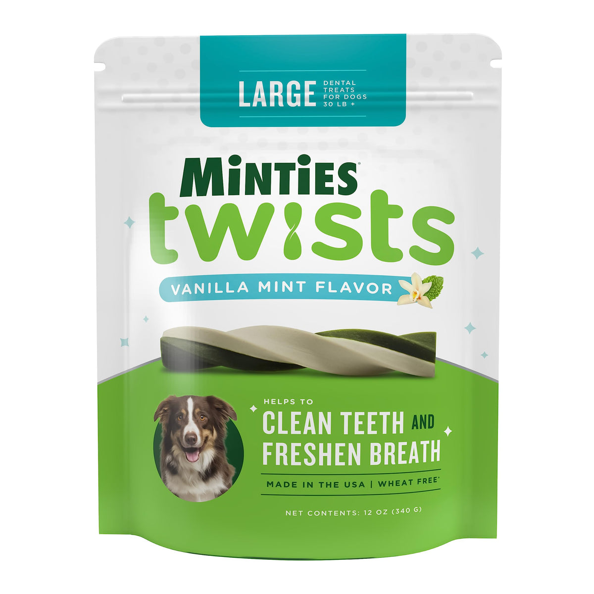 Minties Twists: hueso dental para perro mediano, ayuda a reducir placa y sarro.