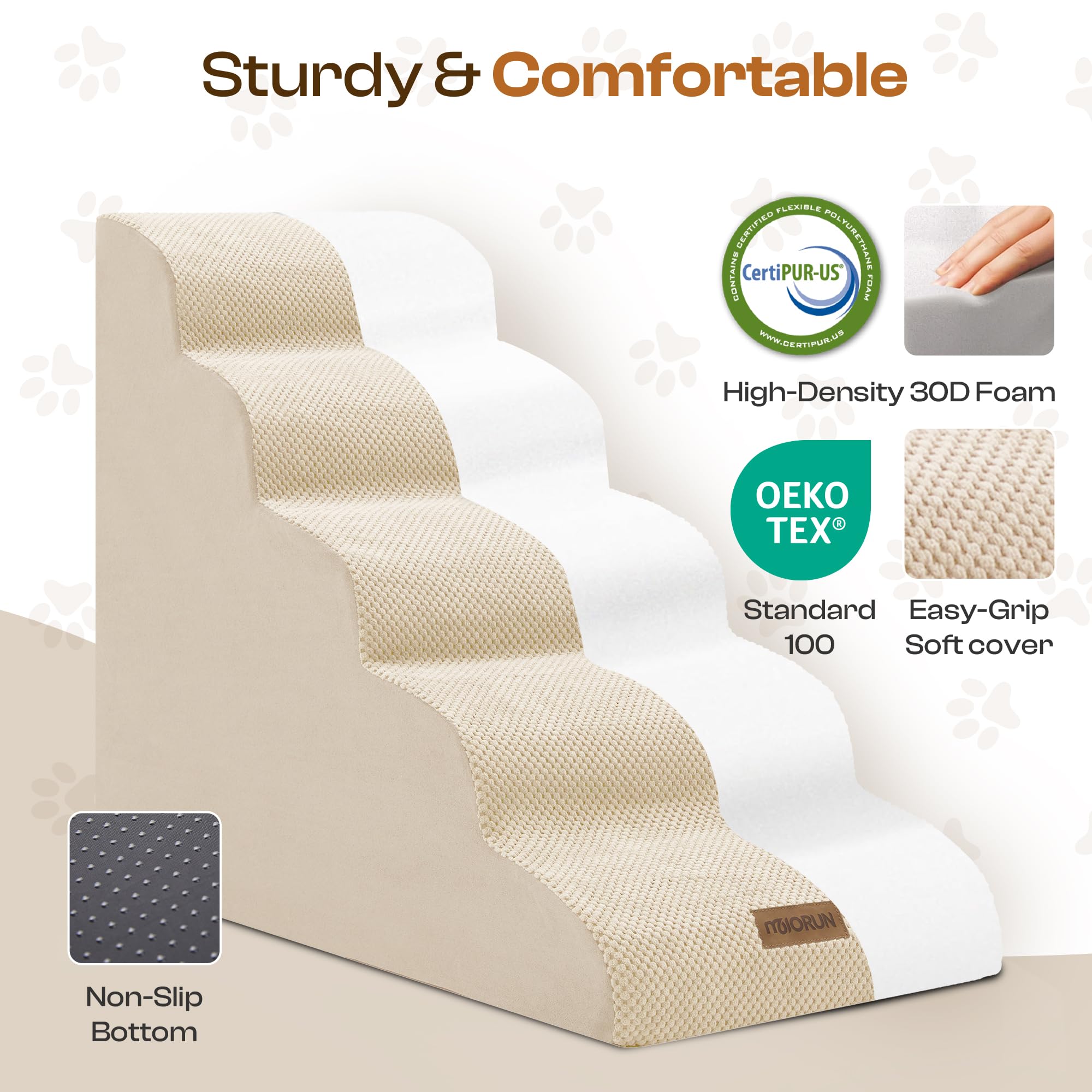 Escalera de 5 pasos para perros, ideal para camas altas.