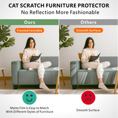 Mioule cinta adhesiva antiarañazos para gatos aplicada en muebles.