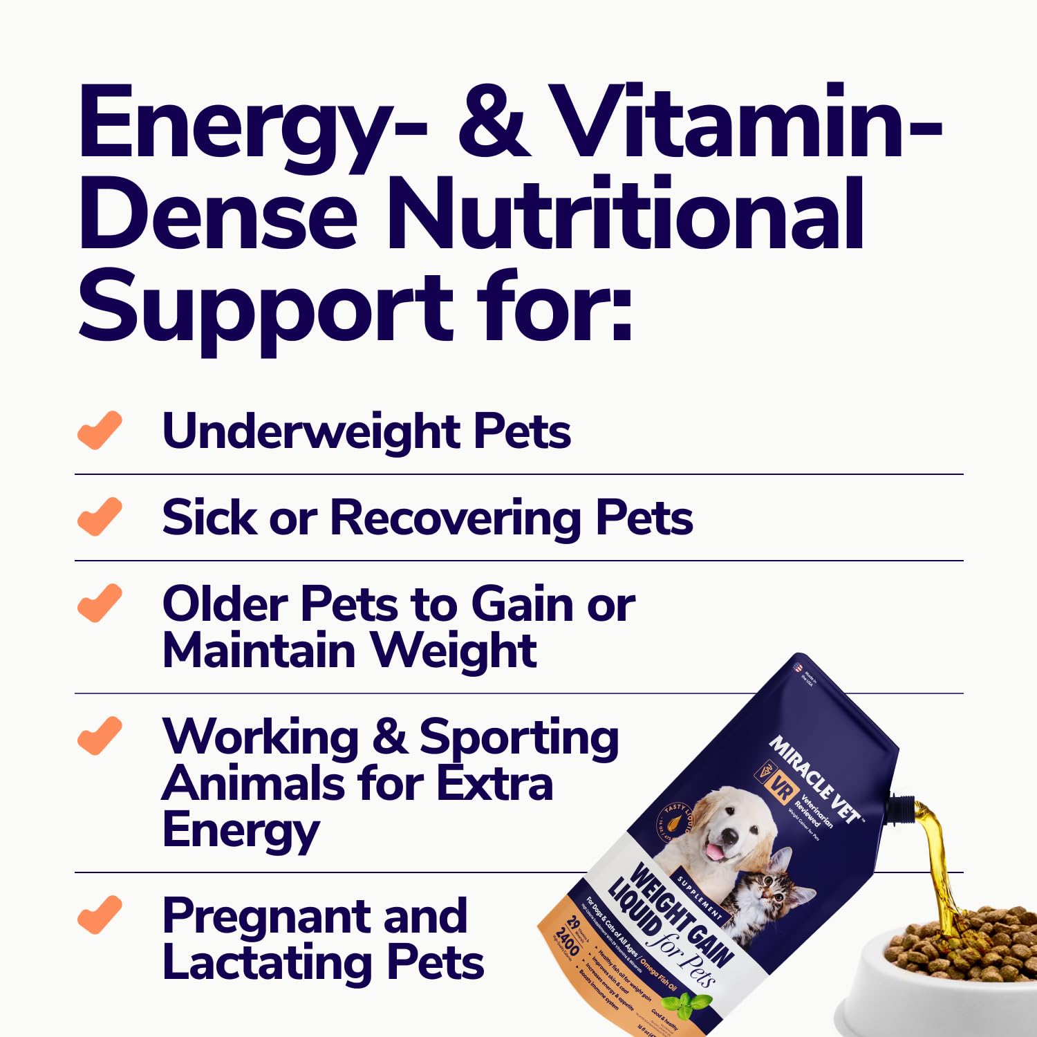 Miracle Vet 29 vitaminas y minerales para la salud general de la mascota.