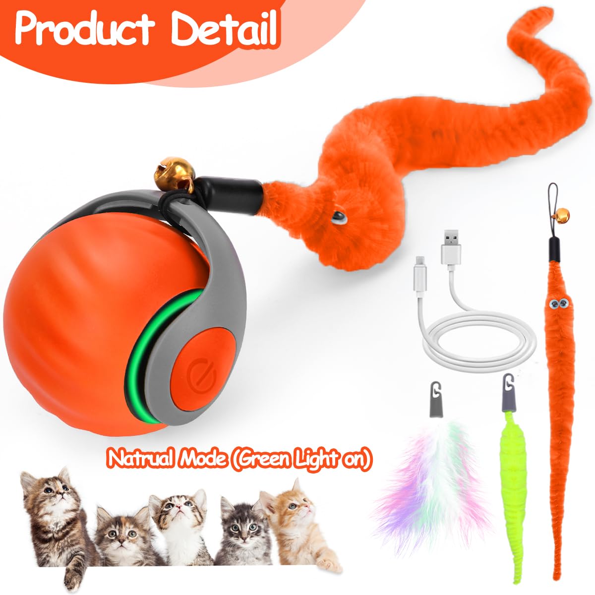 Gato feliz jugando con la bola Mity Rain con plumas