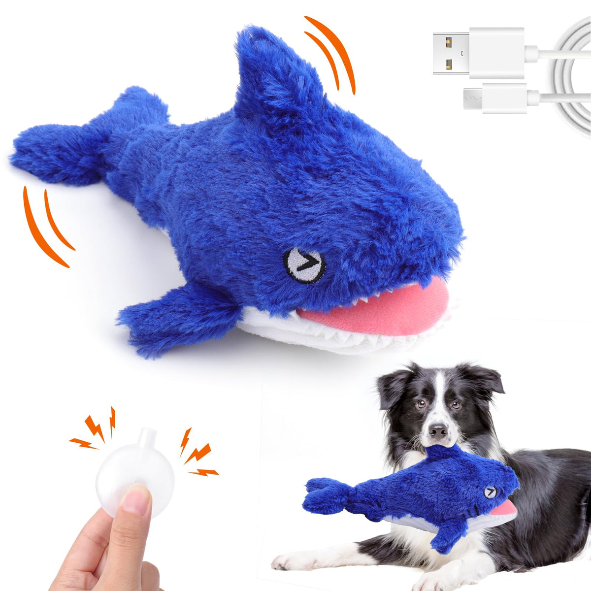 Mity Rain tiburón interactivo para perros, ideal para juego activo en interiores.