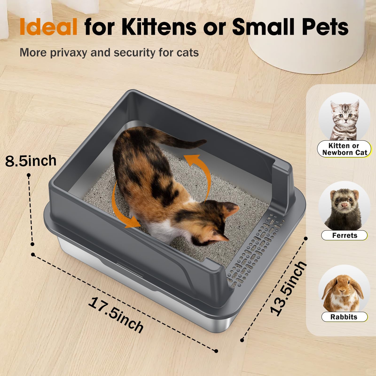 MixJOY tamaño M, caja de arena de acero para gatitos pequeños