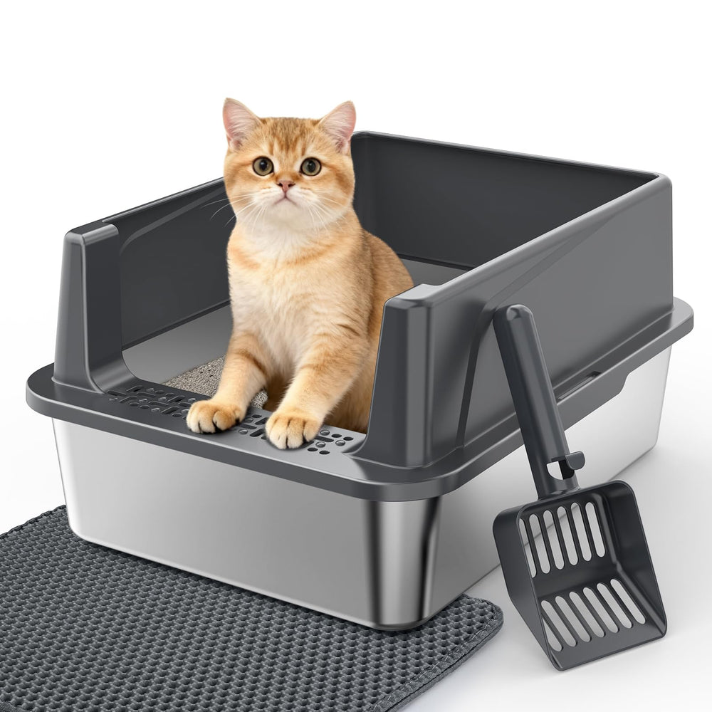 MIXJOY caja de arena en acero inoxidable con tapa para gatos, privacidad y limpieza
