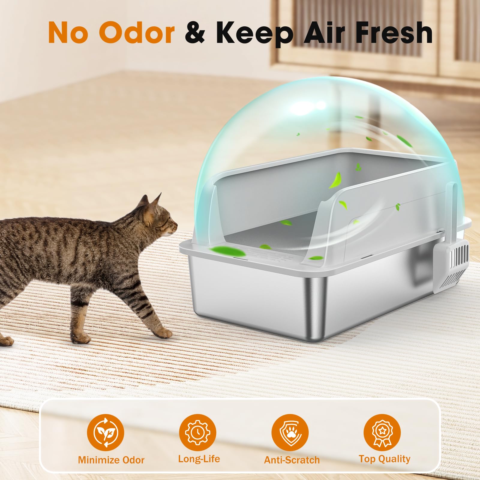 MIXJOY: caja de arena metálica XL sin olores, superficies fáciles de limpiar.