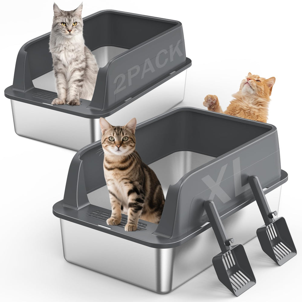 MIXJOY: caja de arena de acero inoxidable XL con espacio amplio para gatos grandes.