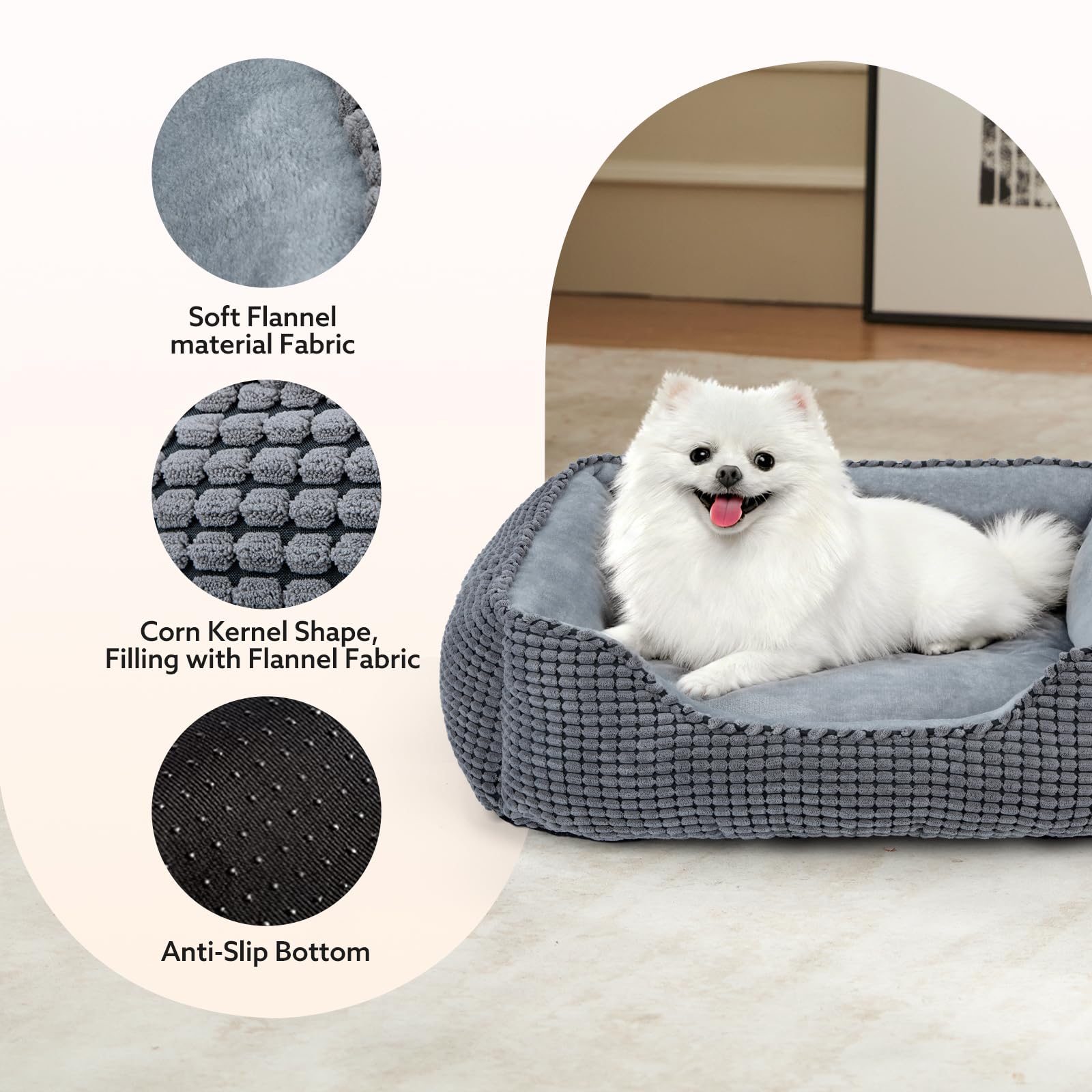 La cama MIXJOY gris, tapizado felpa suave para mimos y sueño relajante