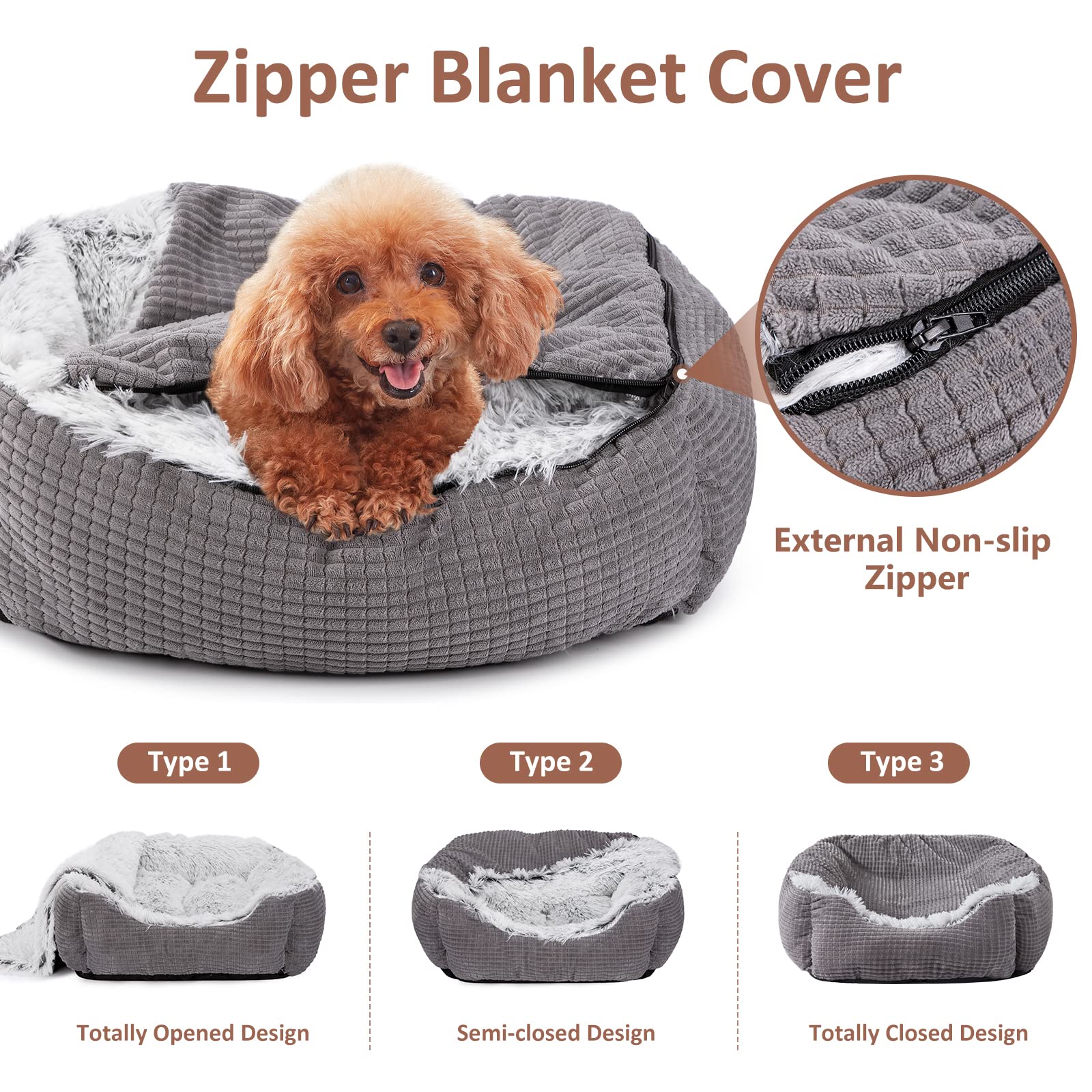 Cama MIXJOY para perros medianos, 25 pulgadas, cueva-capucha gris