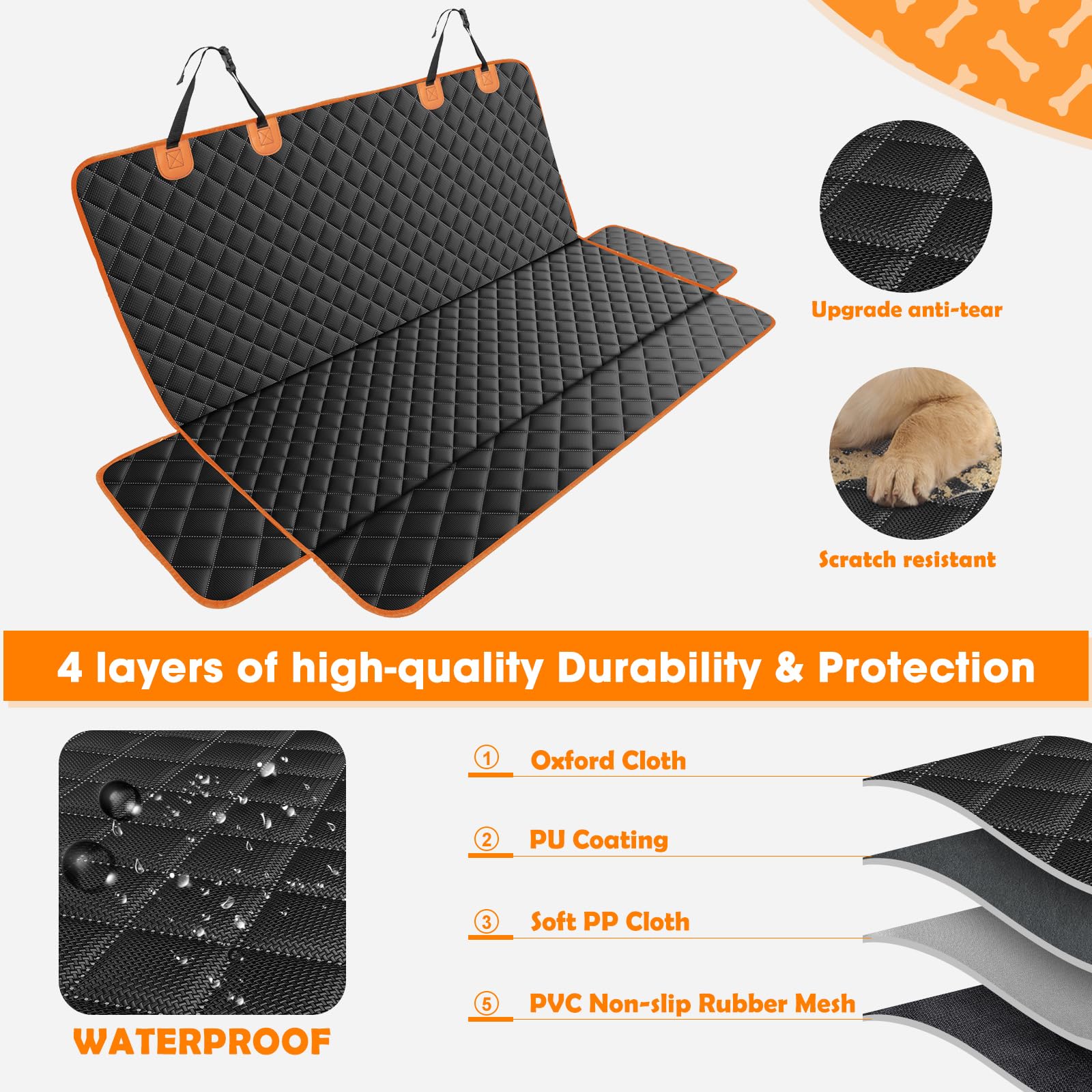 MIXJOY easy-install truck dog seat cover fits quickly with headrest buckles