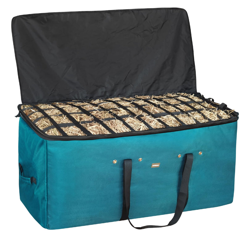 MIYABALA bolsa de heno 44x18x22, apertura para llenado cómodo y rápido.