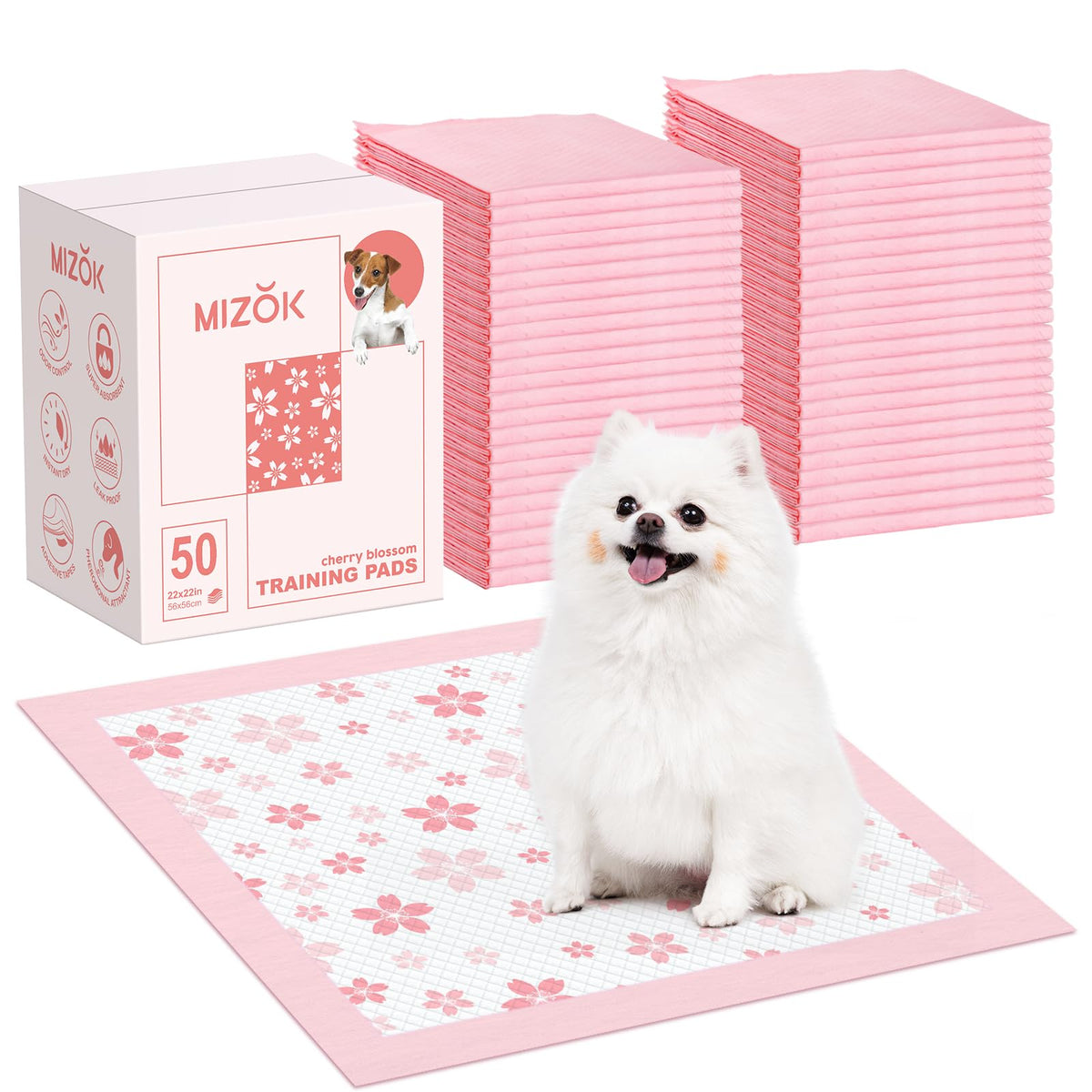 Almohadillas Mizok con diseño cerezo rosa para entrenamiento cómodo del cachorro.
