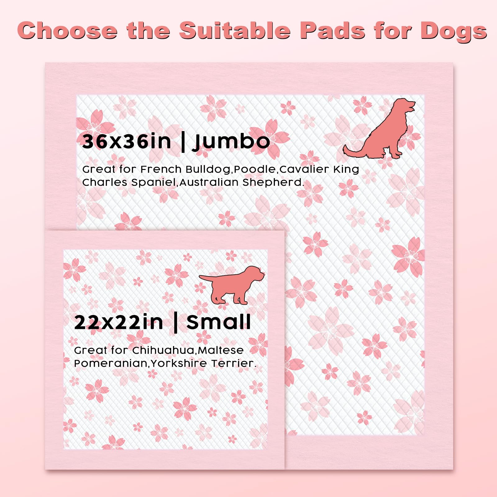 MIZOK Puppy Pads rosa cerezo, detalle de textura y absorción rápida para entrenamiento