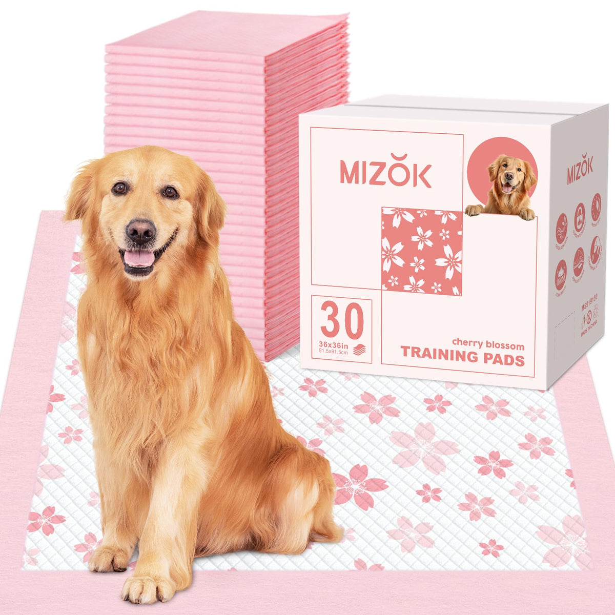 MIZOK Pañales para cachorros rosa cerezo, empaque frontal para colocar fácilmente