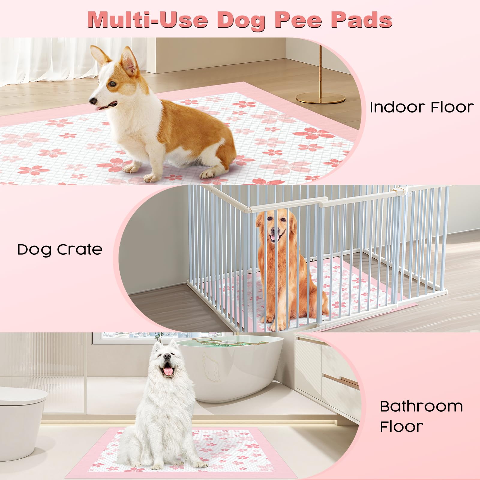 MIZOK Puppy Pads rosa cerezo, reverso impermeable protege suelos y alfombras