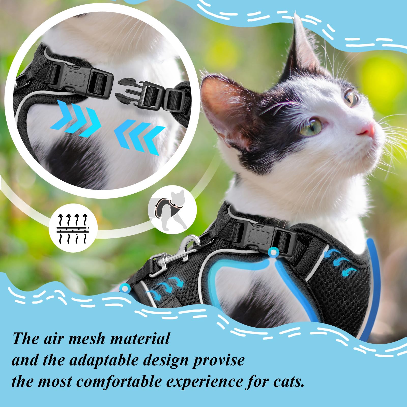 MHHYQF Arnés Gato – diseño de cuatro cierres para mayor seguridad.