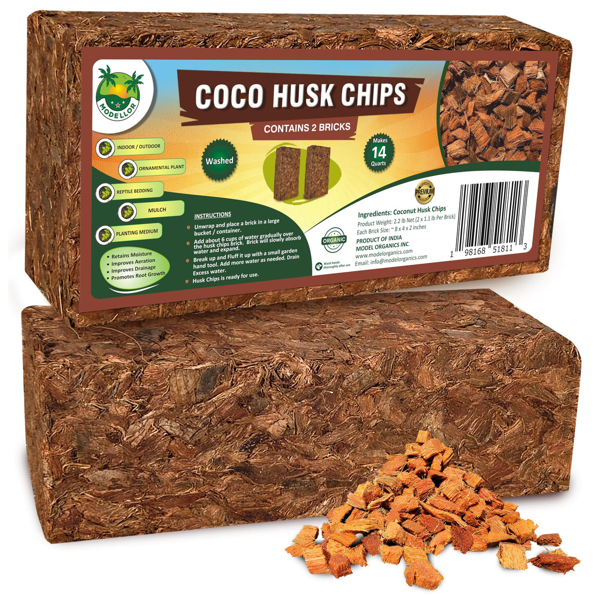 MODELLOR Premium coco chips - doble lavado para sustrato limpio y saludable.