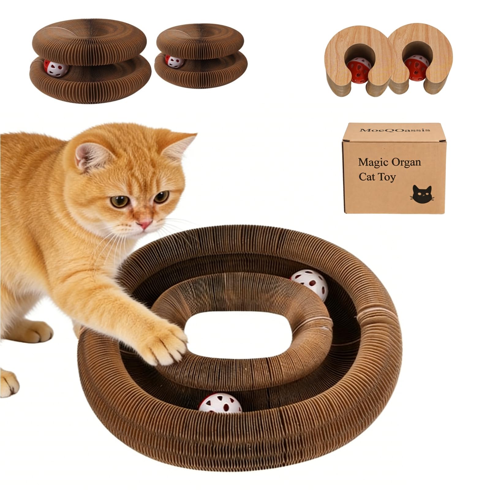 MoeQOassis Kitty Kurls: tablero rascador mágico para gatos fomenta juego activo en casa
