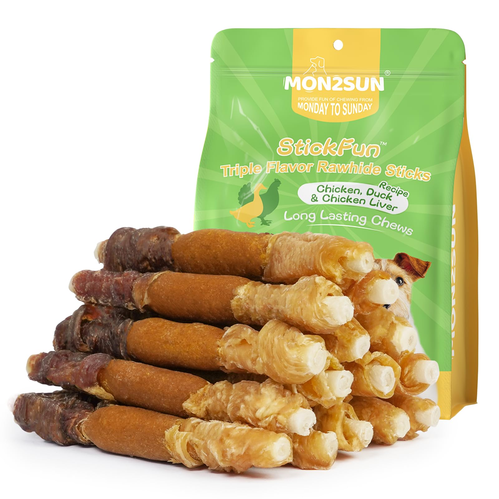 MON2SUN golosinas para perro, tira cruda envuelta pollo-pato-calabaza, ideal para entrenamiento