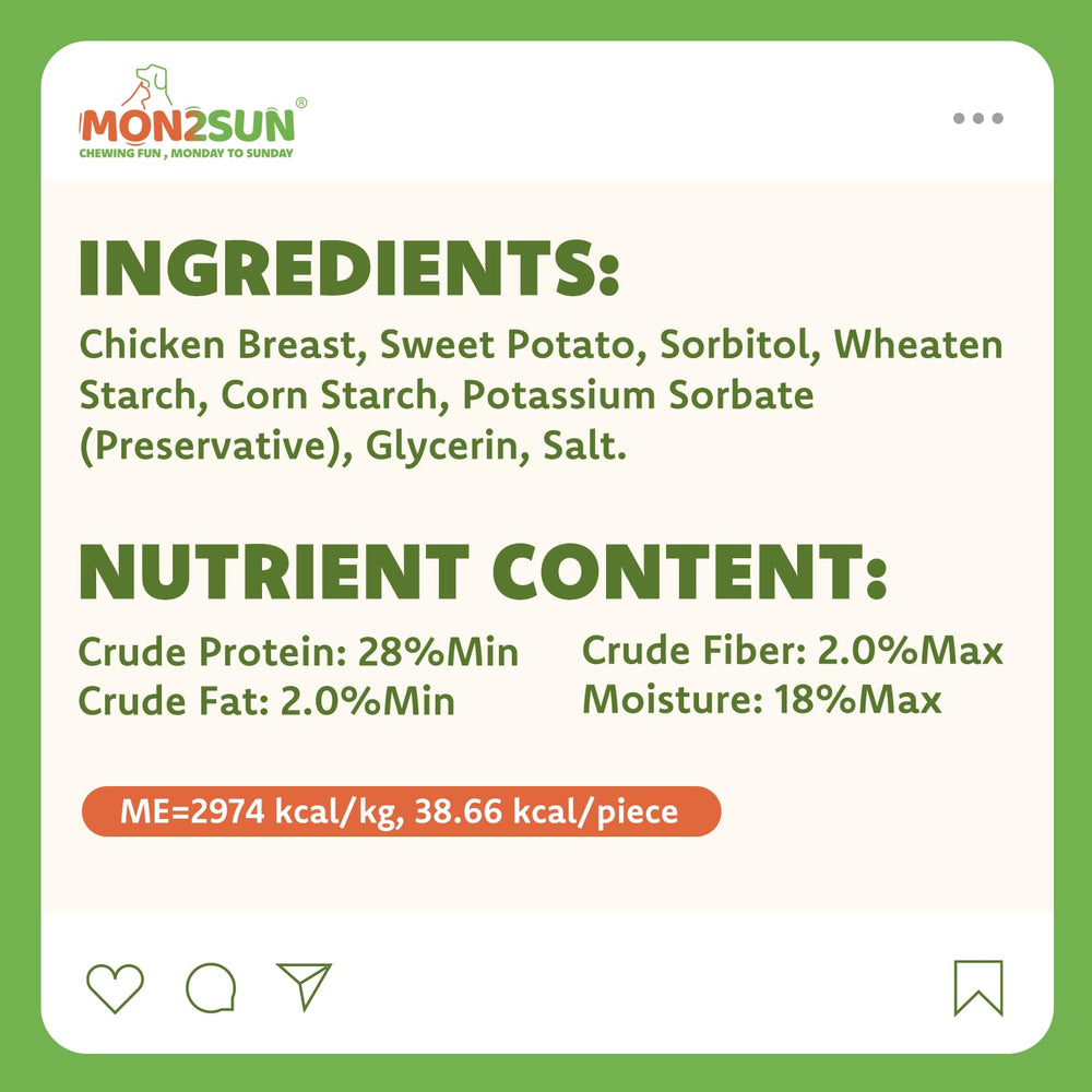 MON2SUN ingredientes naturales pollo y batata, sabroso y claro