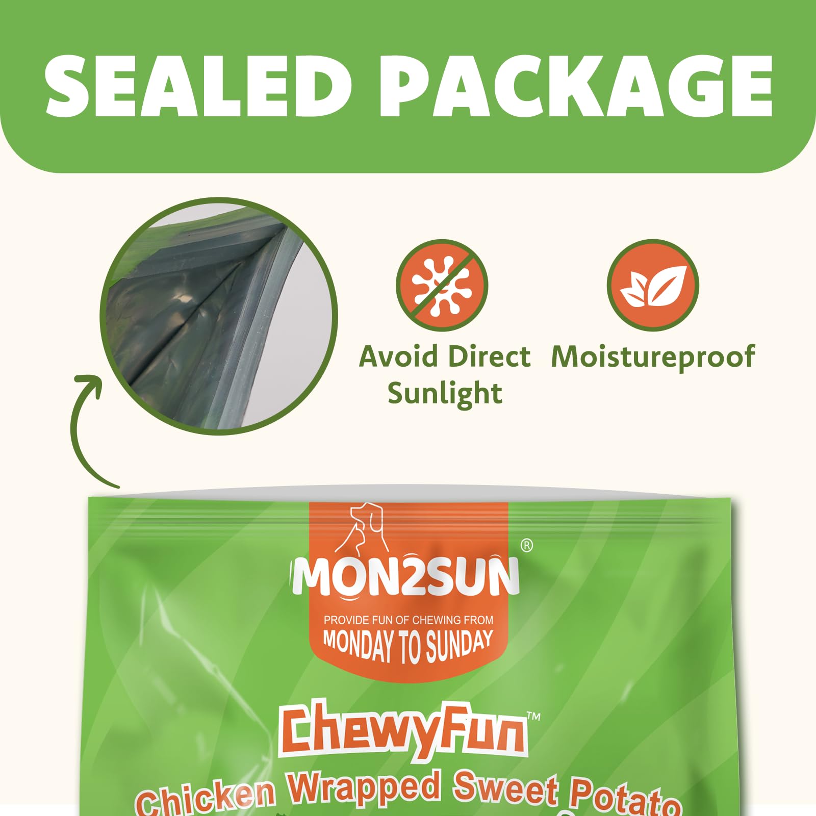 MON2SUN sans cuir brut, friandise sûre pour les mâchoires sensibles.