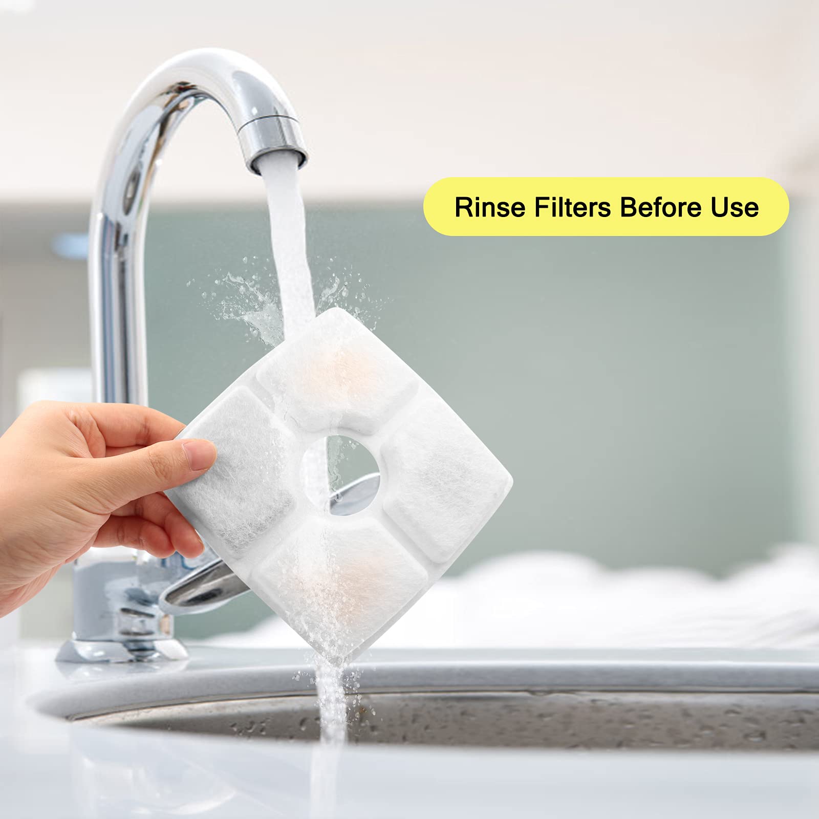 Filtros Monsin compatibles con fuente 84oz cuadrada para gatos, instalación rápida.