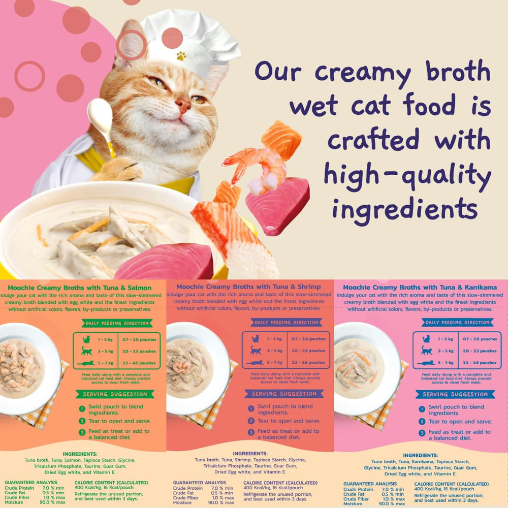 MOOCHIE caldo cremoso de camarones para gatos, perfecto como topping sabroso