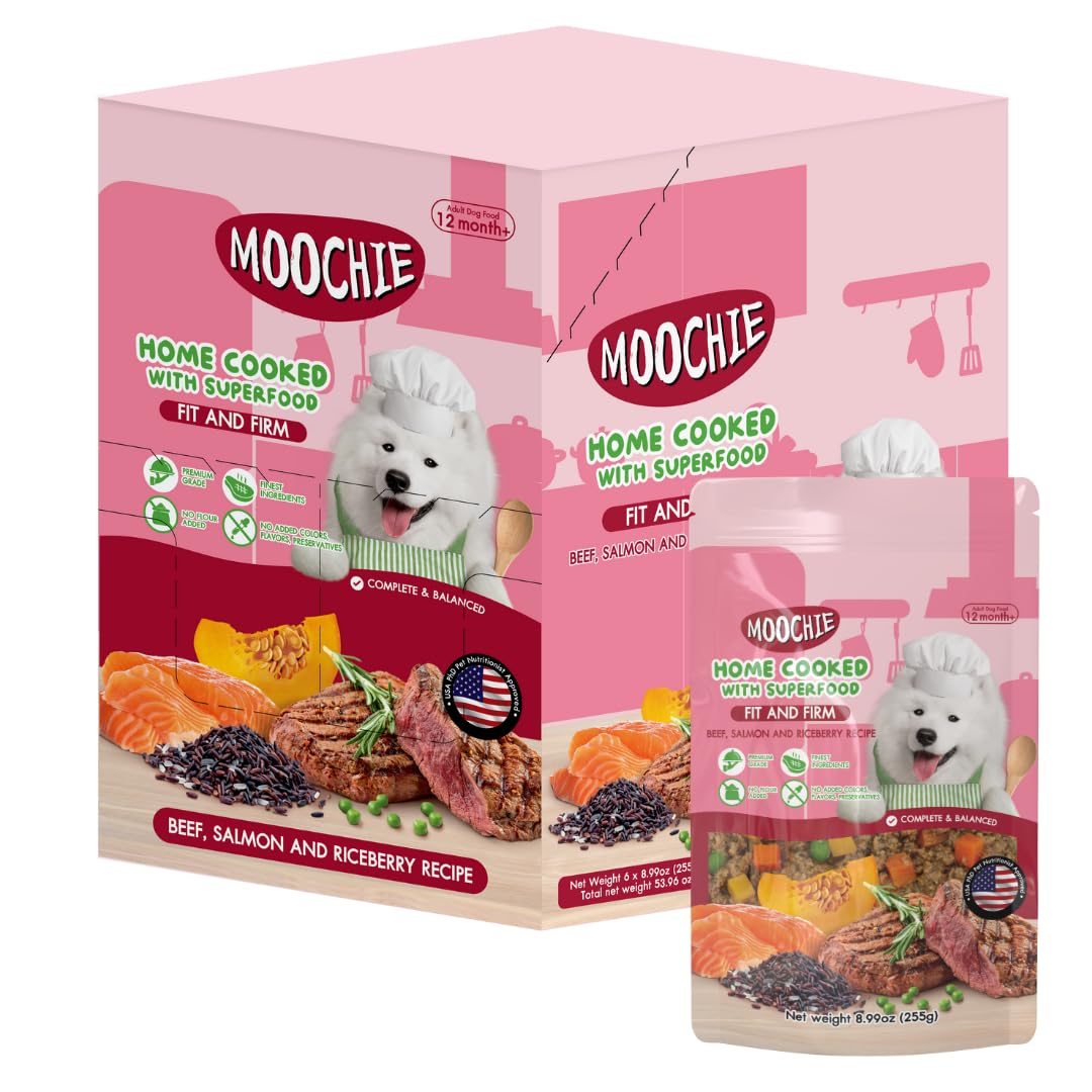 MOOCHIE envase con porciones selladas y cierre zip facilita la frescura.