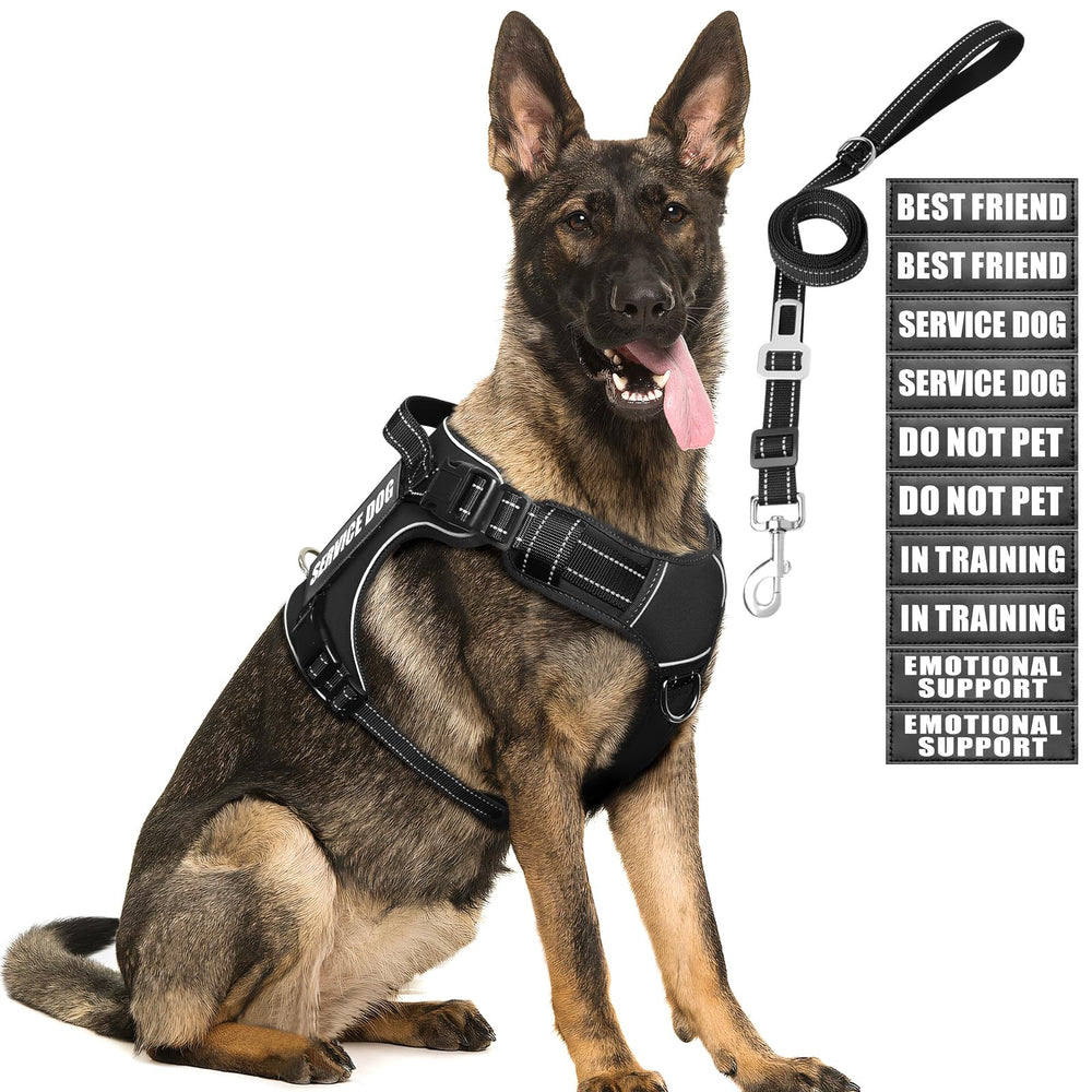 MOOGROU arnés táctico para perro grande, vista frontal, ajuste cómodo y seguro.