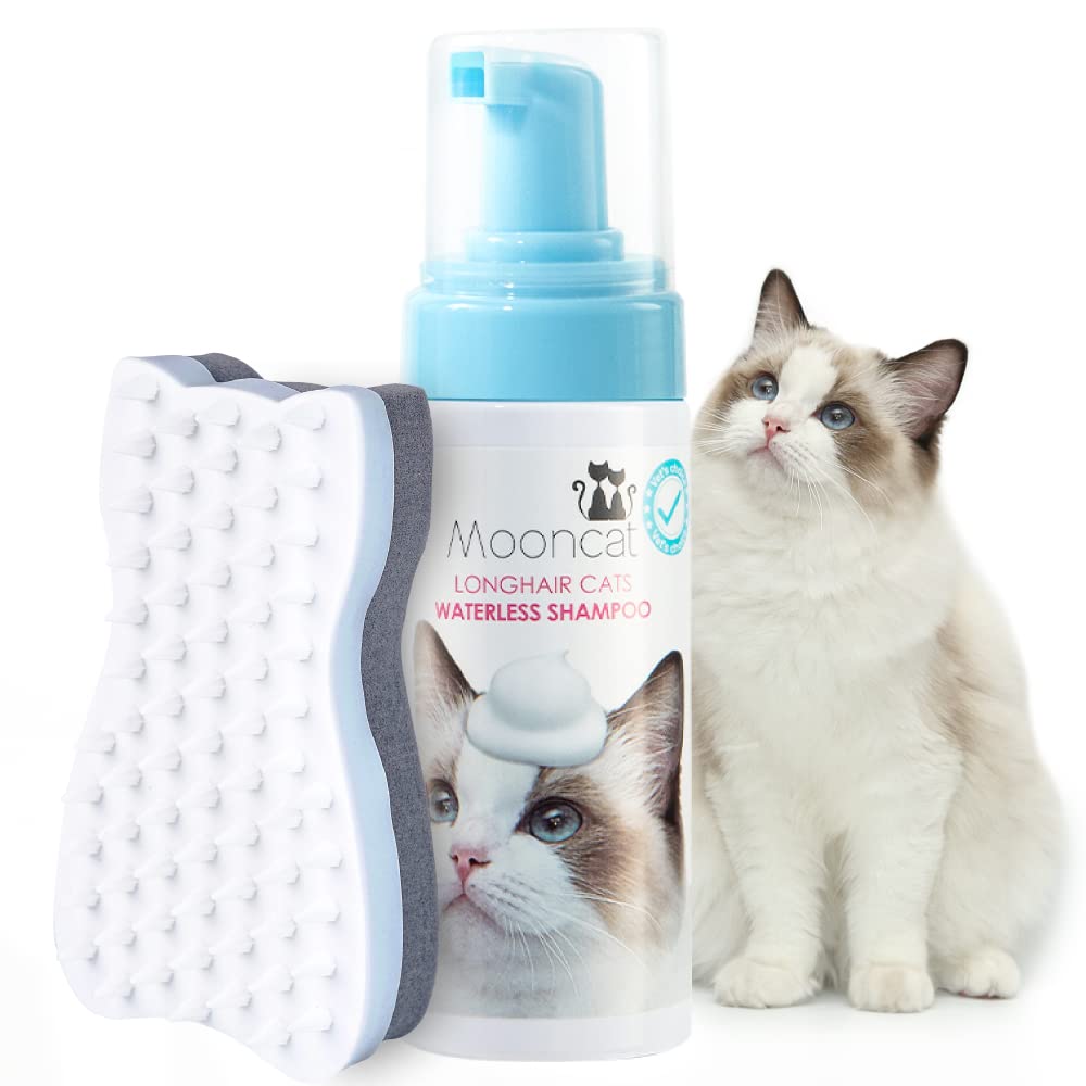 Mooncat champú sin agua para gato de pelo largo, limpieza suave sin mojar