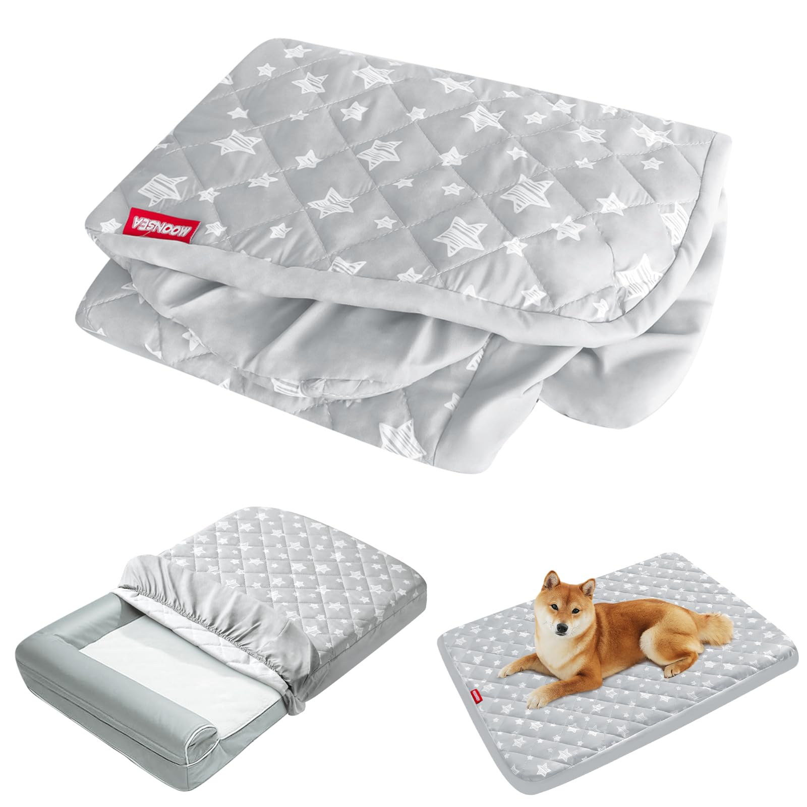 Moonsea funda cama perro impermeable 27x36 con estampado estrellas grises protege contra líquidos