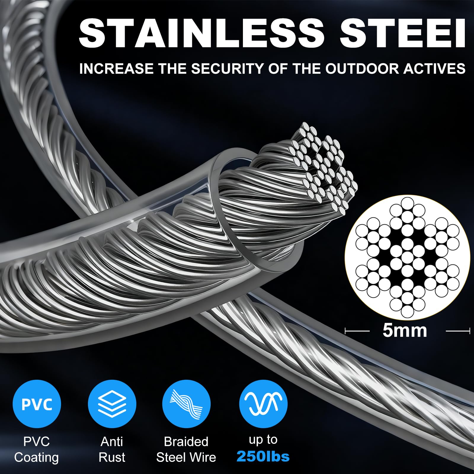 MooonGem cable para perro alta resistencia hasta 7 kN para uso exterior.