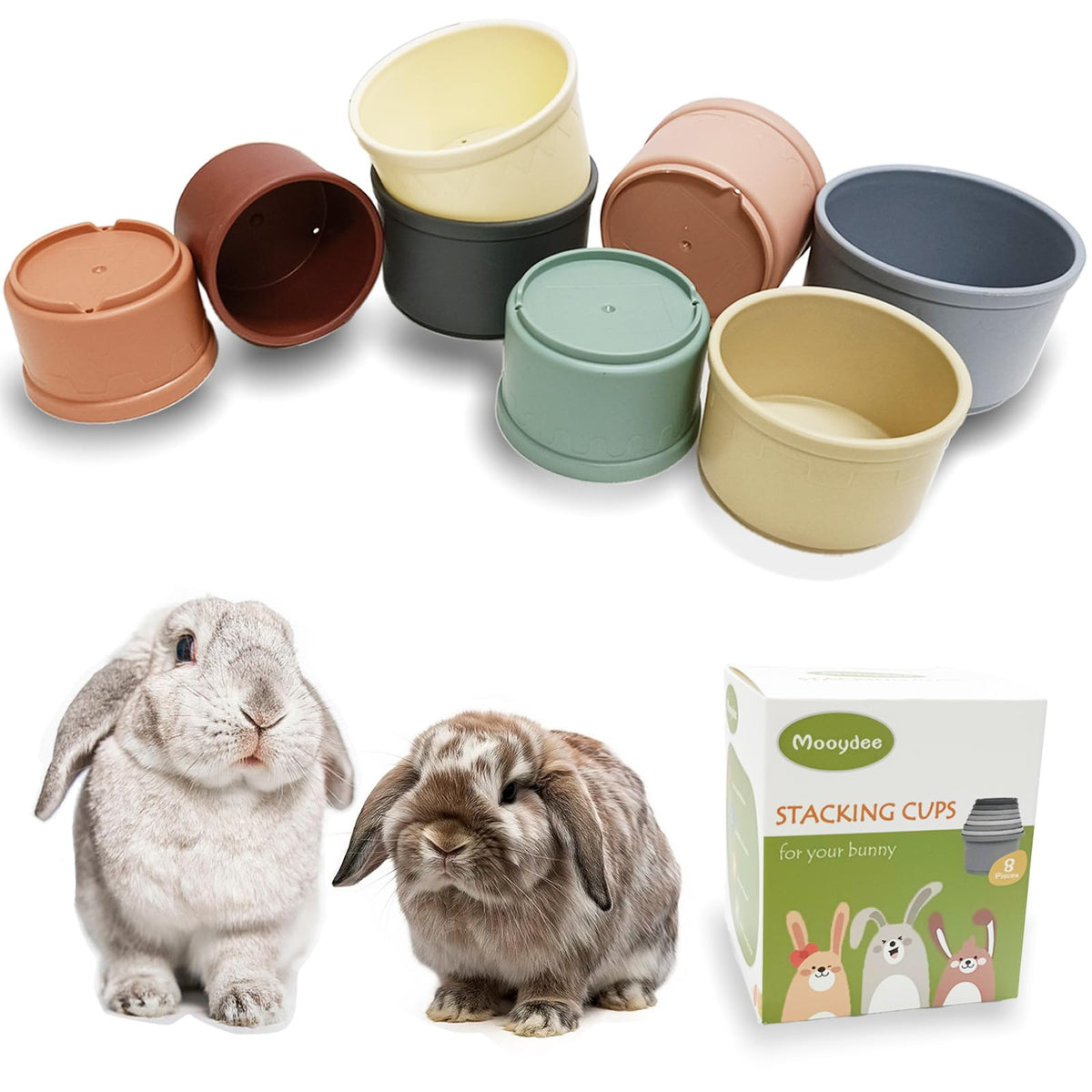 Mooydee tazas apilables para conejo en colores: estimulan juego y exploración