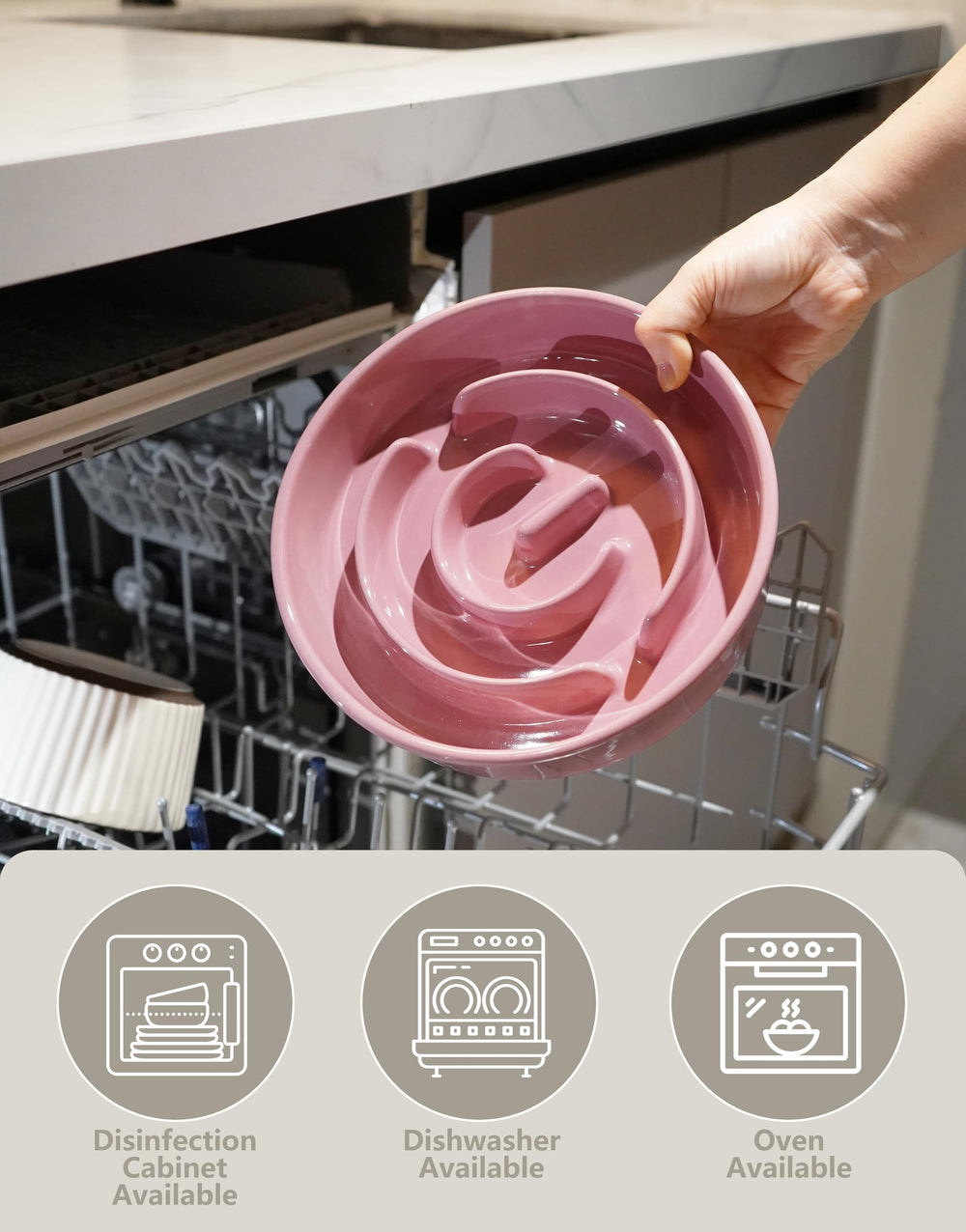 Cuenco cerámico rosado de MOPANG, estable para comidas hogareñas.