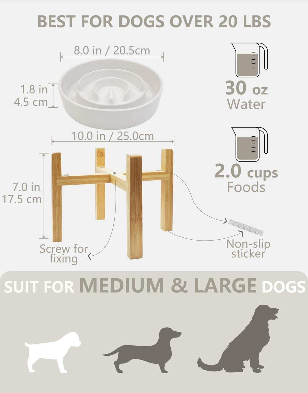 MOPANG comedero cerámico lento para perros medianos, diseño ergonómico