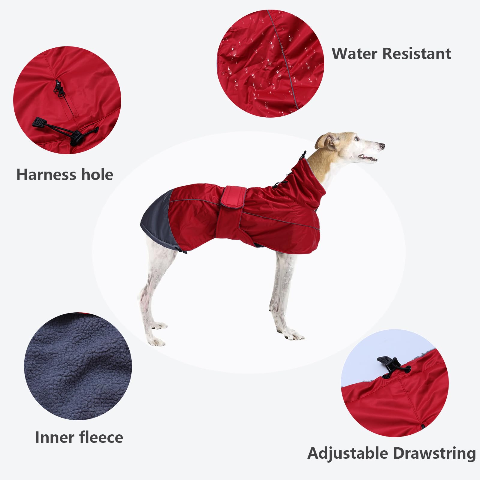 Morezi abrigo Lurcher con alta reflectividad para mayor visibilidad nocturna.