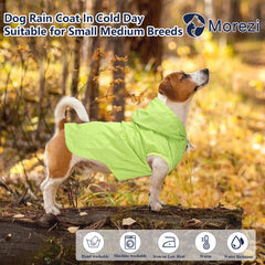 Morezi chaqueta lluvia para perros verde claro costado, ajuste cómodo para razas pequeñas y medianas.