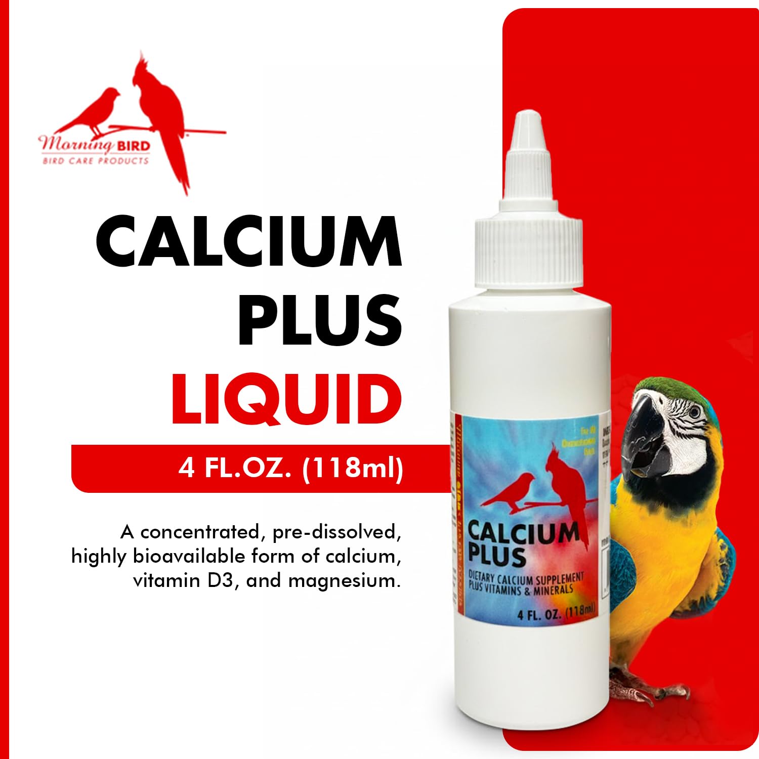 Morning Bird Calcium Plus Liquid mezclado con alimento facilita la nutrición diaria