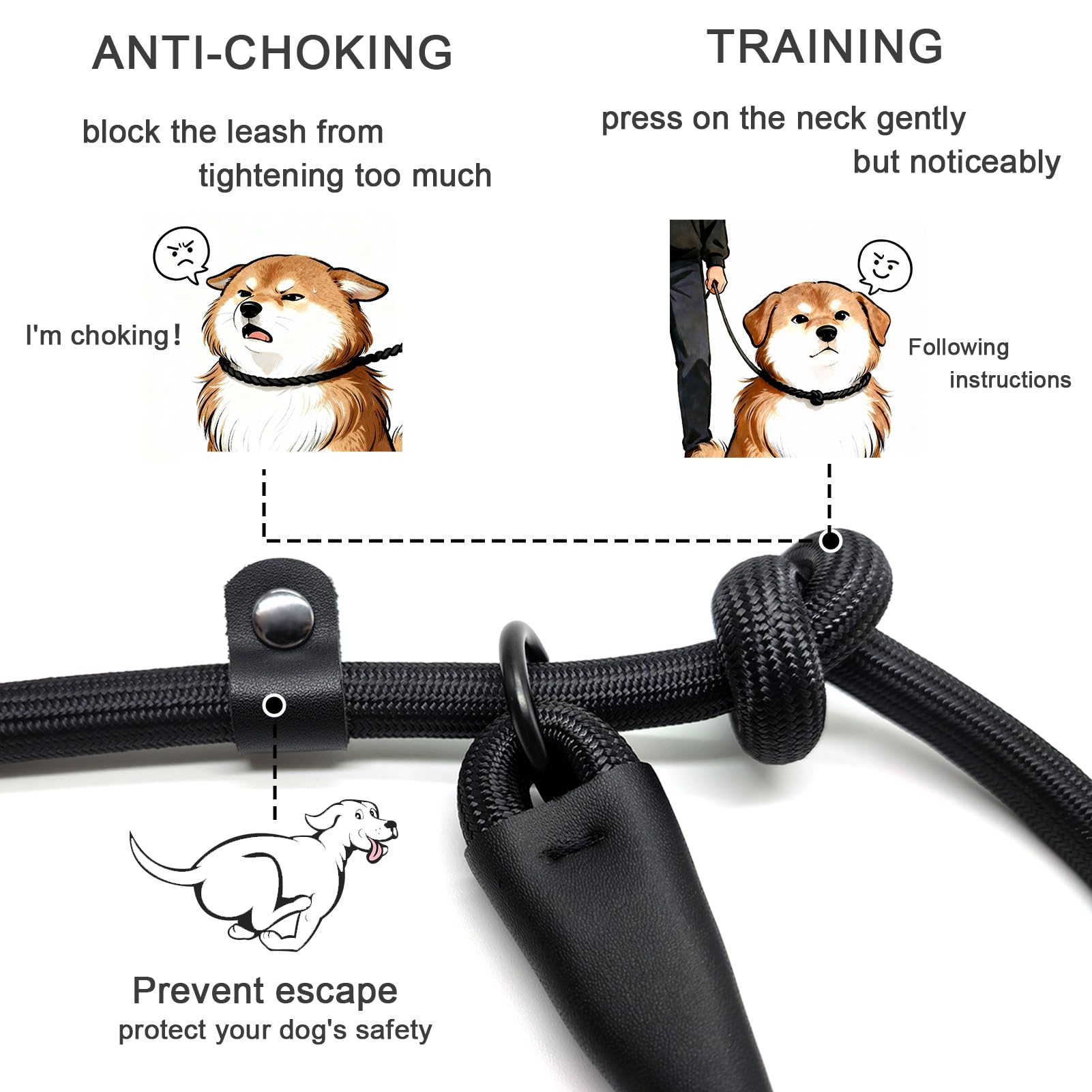 MORXIL Slip Lead con sistema cierre dual para control suave durante paseos.