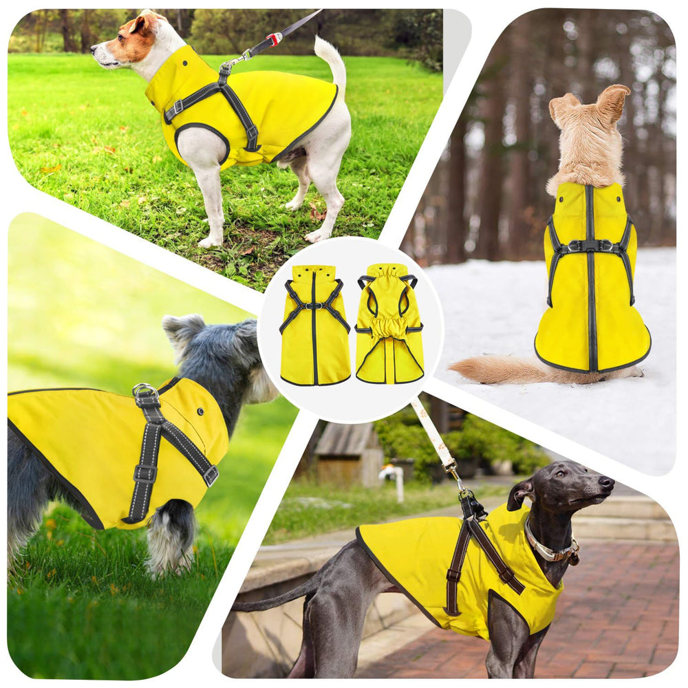 Mosucoirl capucha-perro-impermeable-amarilla capucha desmontable añade protección en días de lluvia