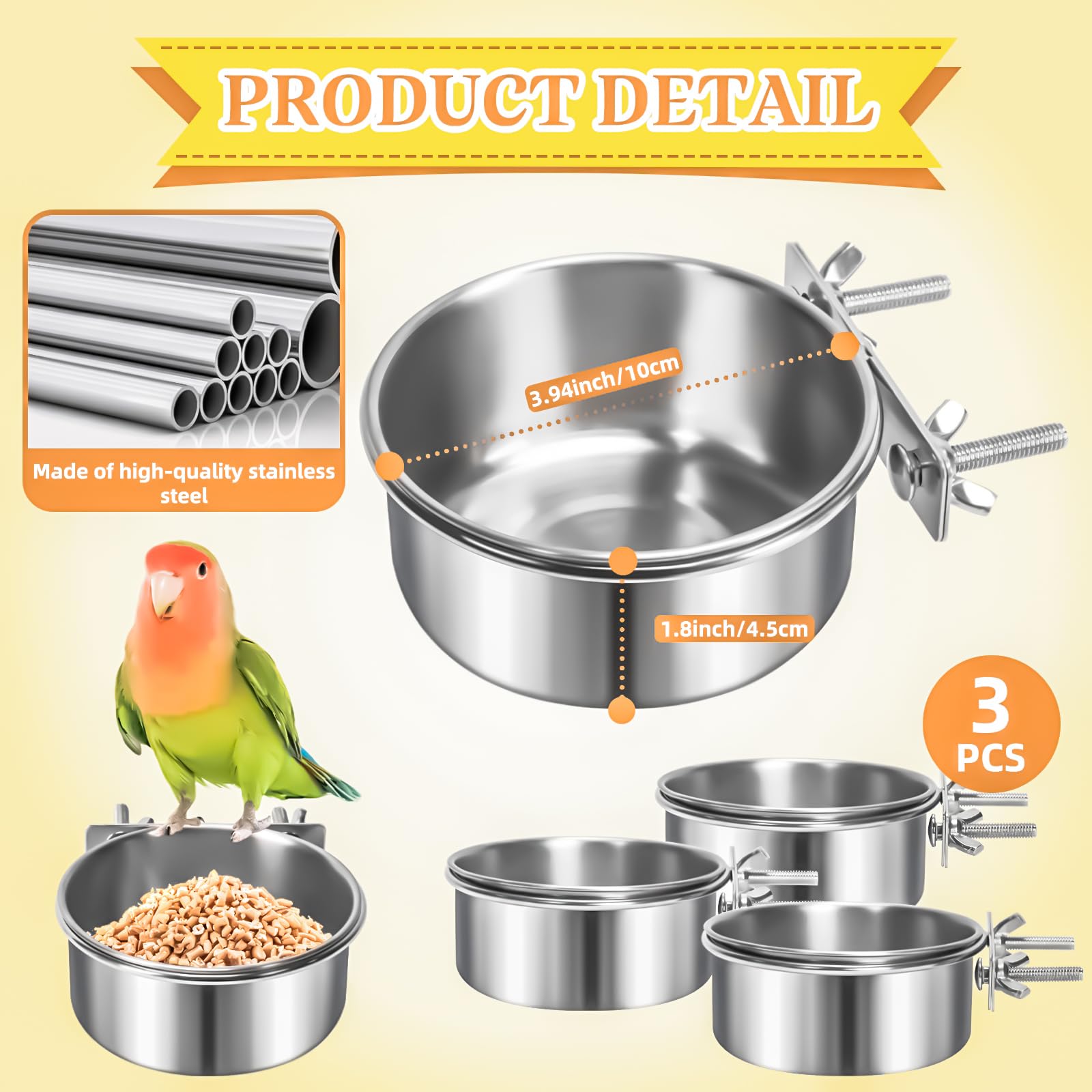 MotBach cuenco de agua para aves de acero inoxidable resistente