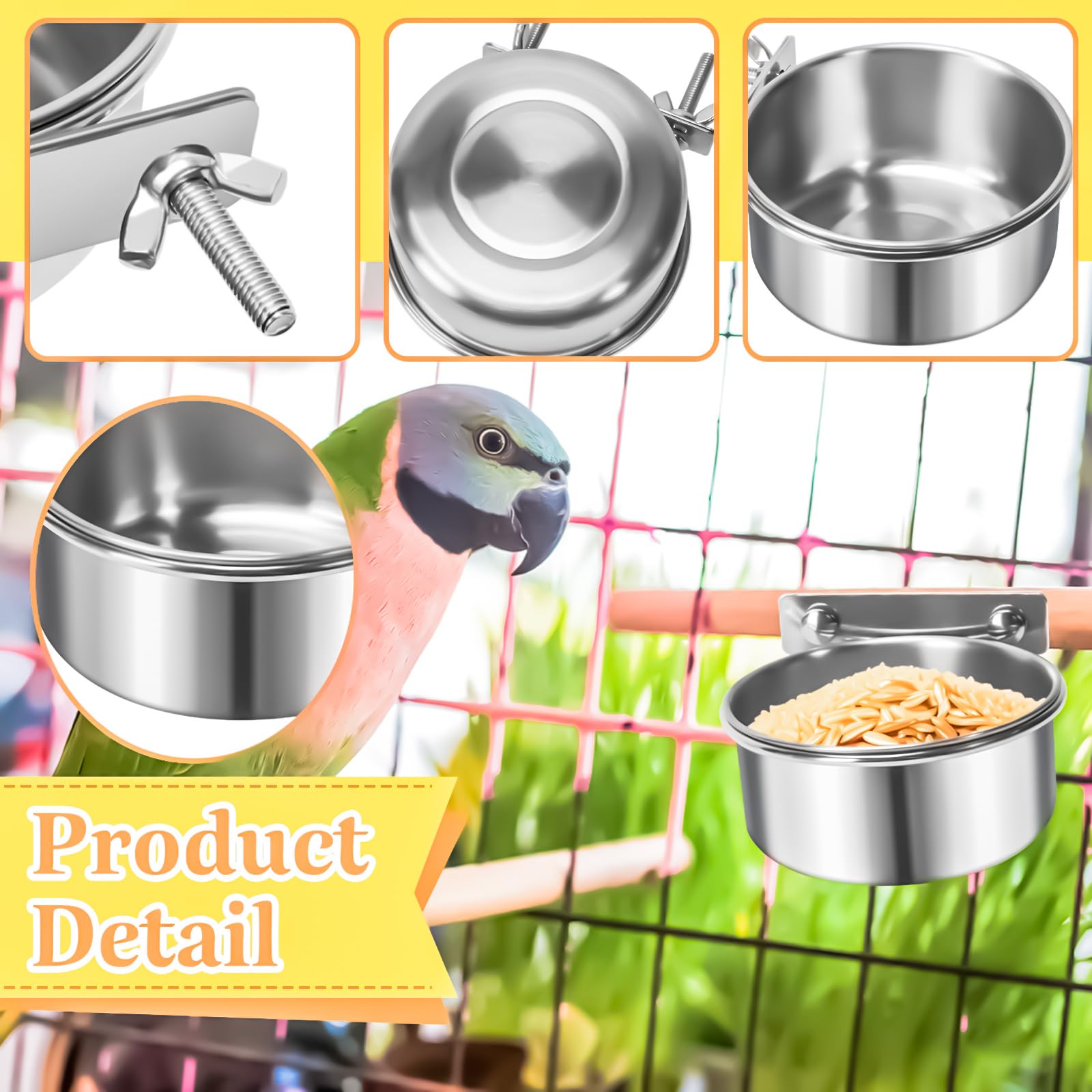 MotBach cuenco de alimento para aves con abrazadera estable