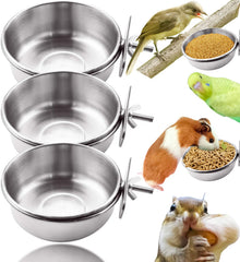 MotBach cuenco de alimentación para aves en acero inoxidable con enganche para jaula