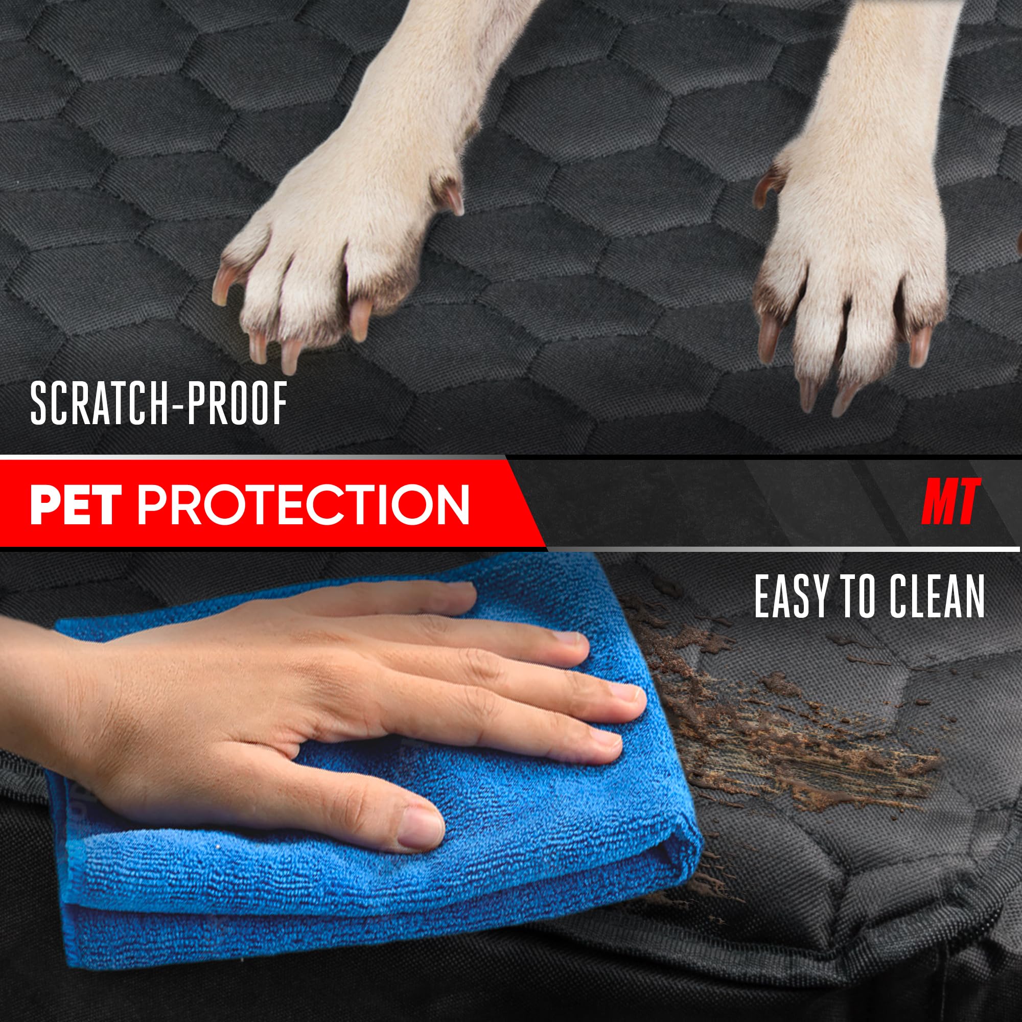 Protección del interior del vehículo con la funda Motor Trend para asiento trasero.
